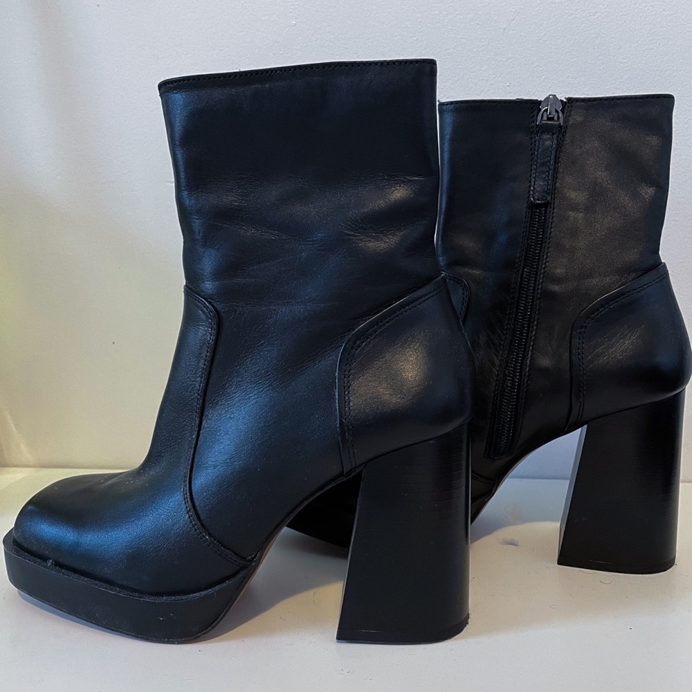 Black leather platform boots
